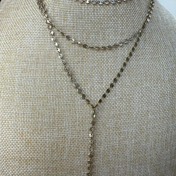 J. Crew Gold Necklace Layered Y-Shape Design - Picture 2 of 7